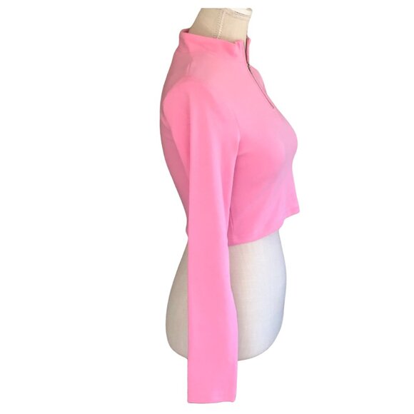 Le Lis Pink Cropped Half Zip Mock Neck Long Sleeve Top | Size Small - Picture 4 of 9